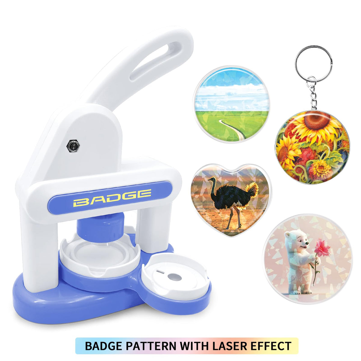 BAORUYAO 3in1 Badge Maker Machine for Kids,Capable of Making Fridge Magnets Keychains Brooches Badges with Picture Cutters and Children's Scissors.86pcs Set of DIY Arts & Crafts Gifts for Kids(Blue)
