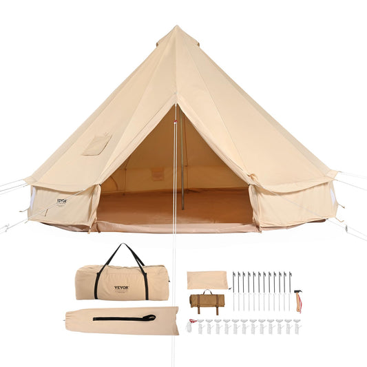VEVOR Canvas Bell Tent,4 Seasons 5 m/16.4 ft Yurt, for Camping with Stove Jack, Family Camping Outdoor Hunting Party