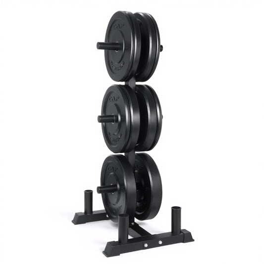 CAP Barbell 260 lb Elite Olympic Plate Set with Traditional Plate Rack & Barbell Storage | 6 Weight Posts + 4 Barbell Holders