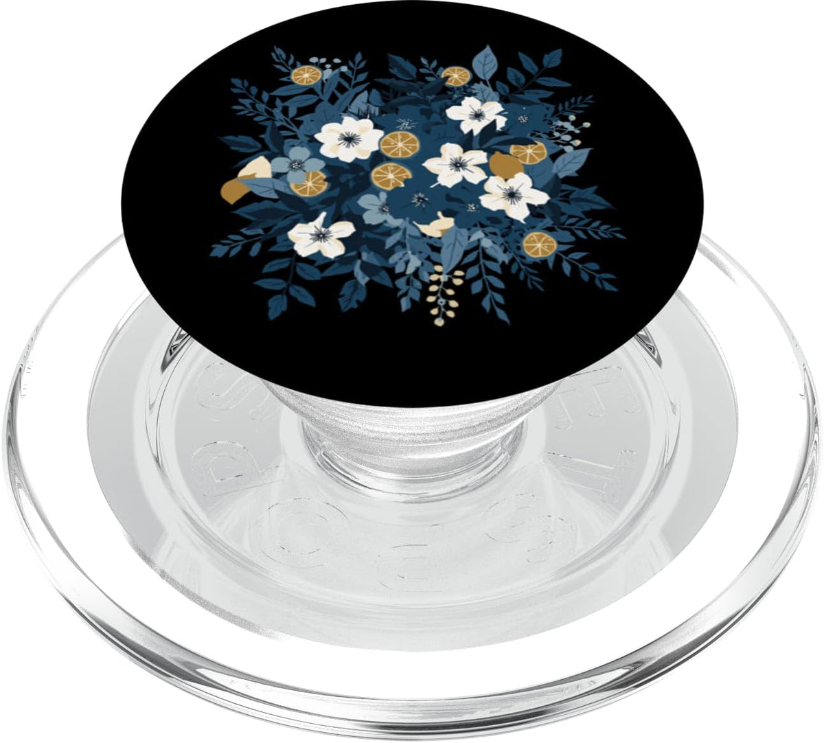 Botanical Citrus Floral Navy Orange Aesthetic Midnight Blue Botanical Citrus Floral Bouquet PopSockets PopGrip