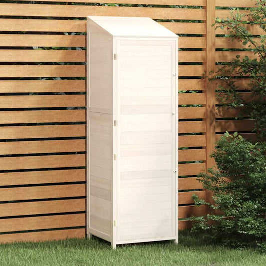 Outdoor Garden Shed, Tall Narrow Storage Cabinet, Solid Fir Wood Backyard Organization Unit for Gardening Tools, White Matte Finish, 21.7 x 21.7 x 68.7 Inches