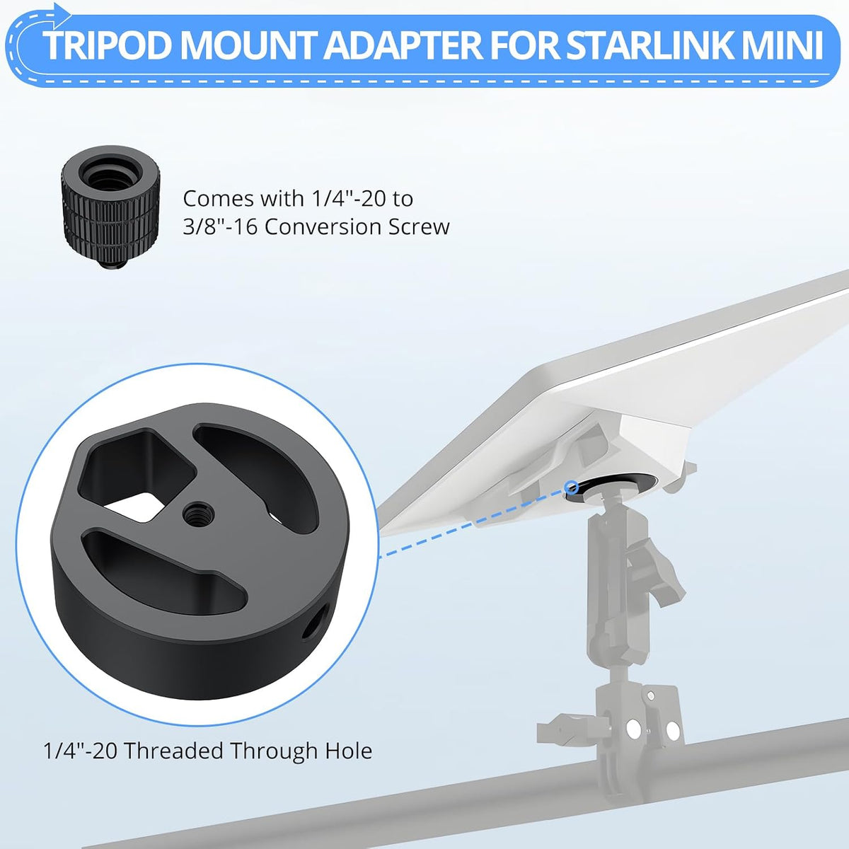 CAMWAY 1/4"-20 3/8"-16 Star-Link Mini Tripod Adapter - Aluminum Alloy Tripod Adapter and Threads, Star-Link Mini