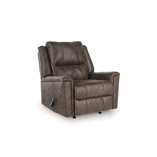 Signature Design by Ashley Skymaker Modern Faux Leather Manual Rocker Recliner with Track Arms, Dark Brown