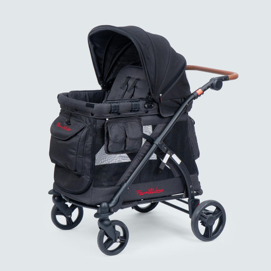 Familidoo MJ01 Stroller Wagon with Removable Bassinet & Seat, Snack Tray Included, Zippered Front and Rear Doors, Mesh Ventilated Panels (Black)