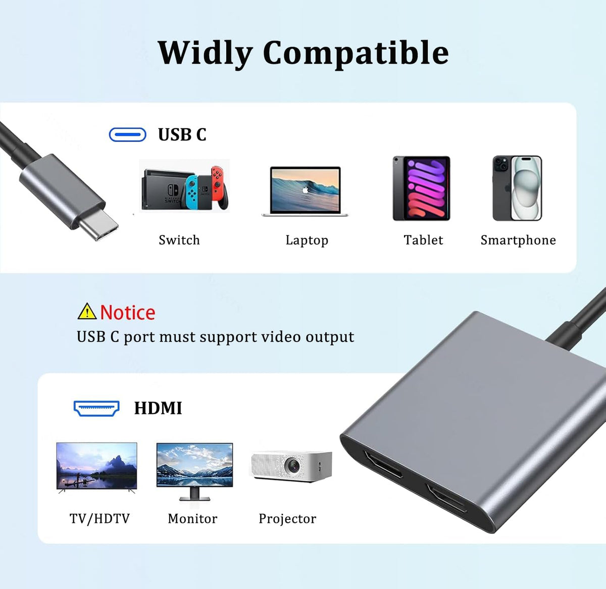 Siawclub 2 4K@60Hz 2 USB C to Dual HDMI Adapter, with HDMI Docking Station, Type C to HD Splitter for Monitors
