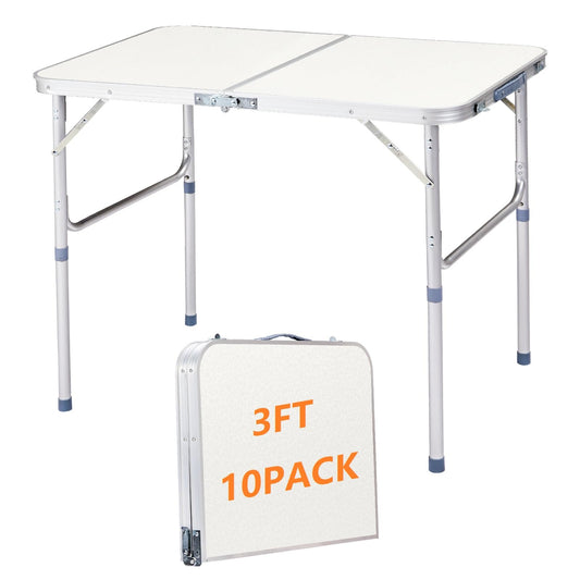 EDWINENE 3FT Folding Tables 10Pack Bulk, Portable Foldable Camping Table with Adjustable Height, Lightweight Aluminum Tables for Craft Tailgate Party Picnic Fishing Beach RV Travel Indoor Outdoor Use