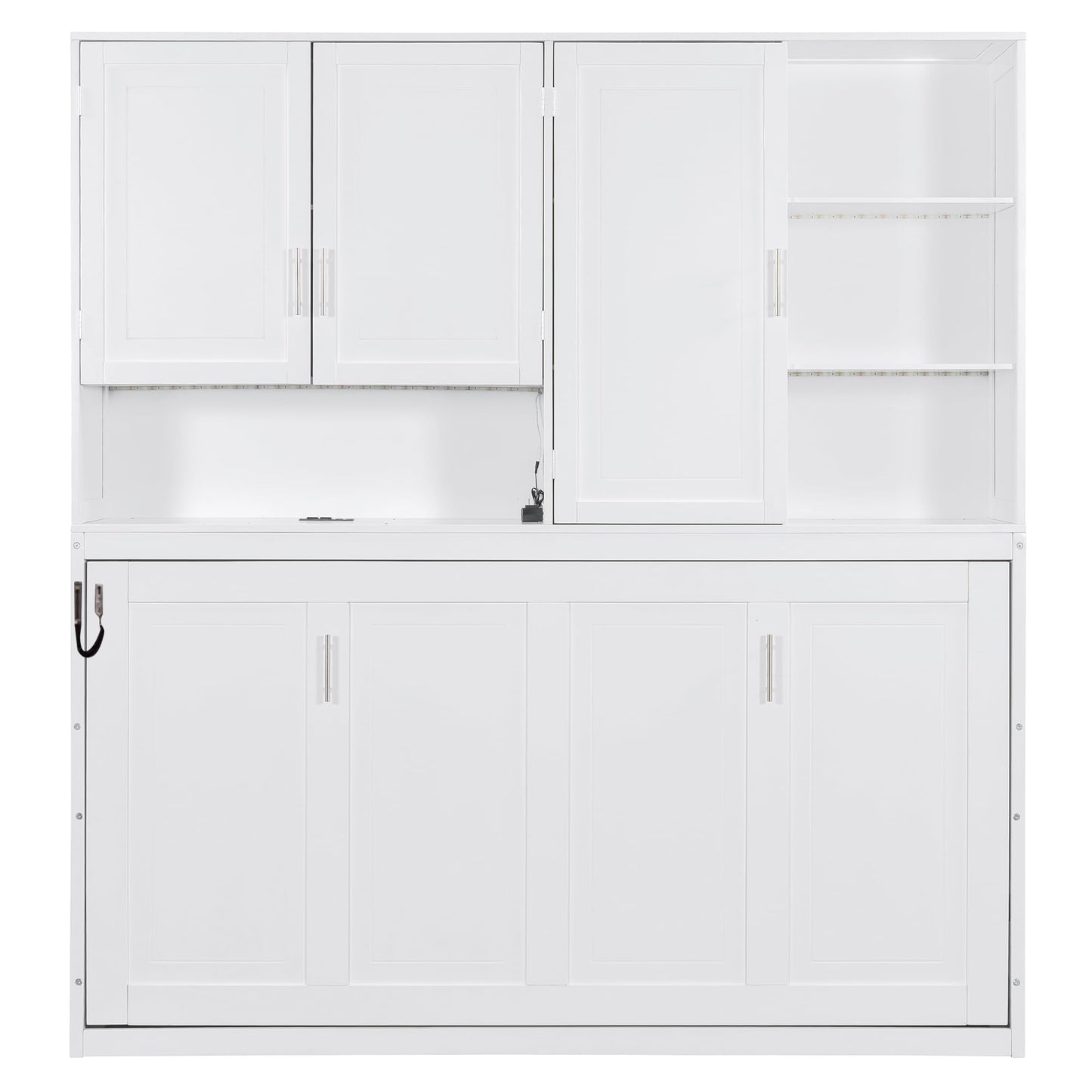 DNYN Twin Size Murphy Bed with Top Cabinets and LED for Bedroom/Guest/Study Room, Foldable Wall Bed Frame with USB and Storage Shelves, Space-Saving & No Box Spring Needed