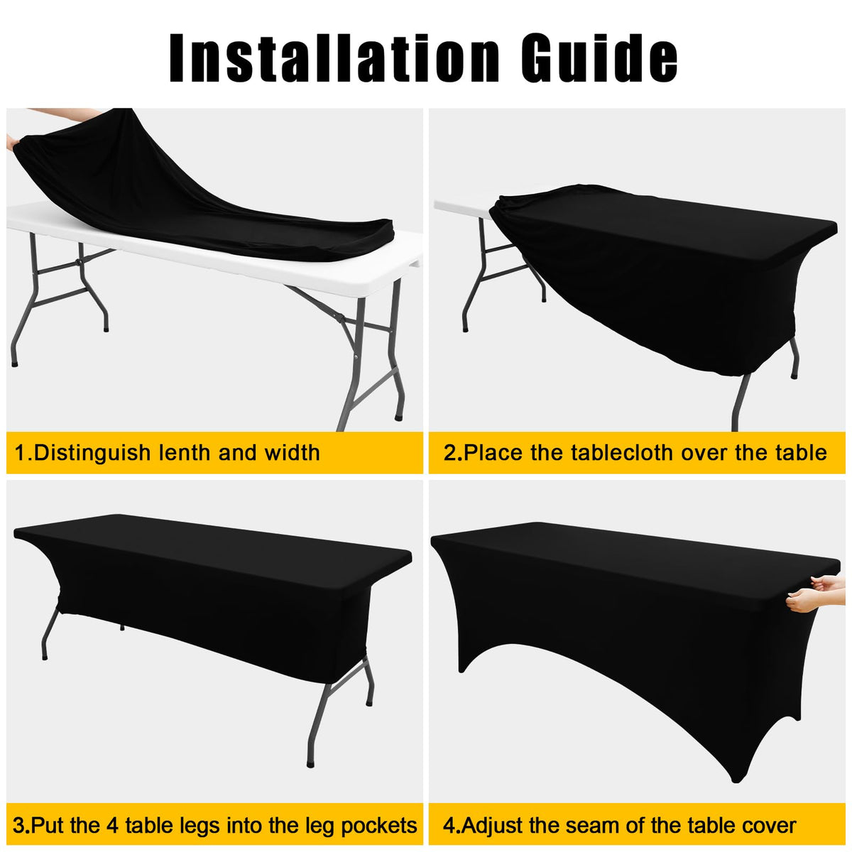 Smiry 6 Pack Spandex Table Cloth 6FT, Elastic Fitted Stretch Tablecloths, Washable and Wrinkle Free Rectangular Patio Talole Cover for Outdoor, Wedding, Banquet & Parties (Black,72Lx30Wx30H Inch)