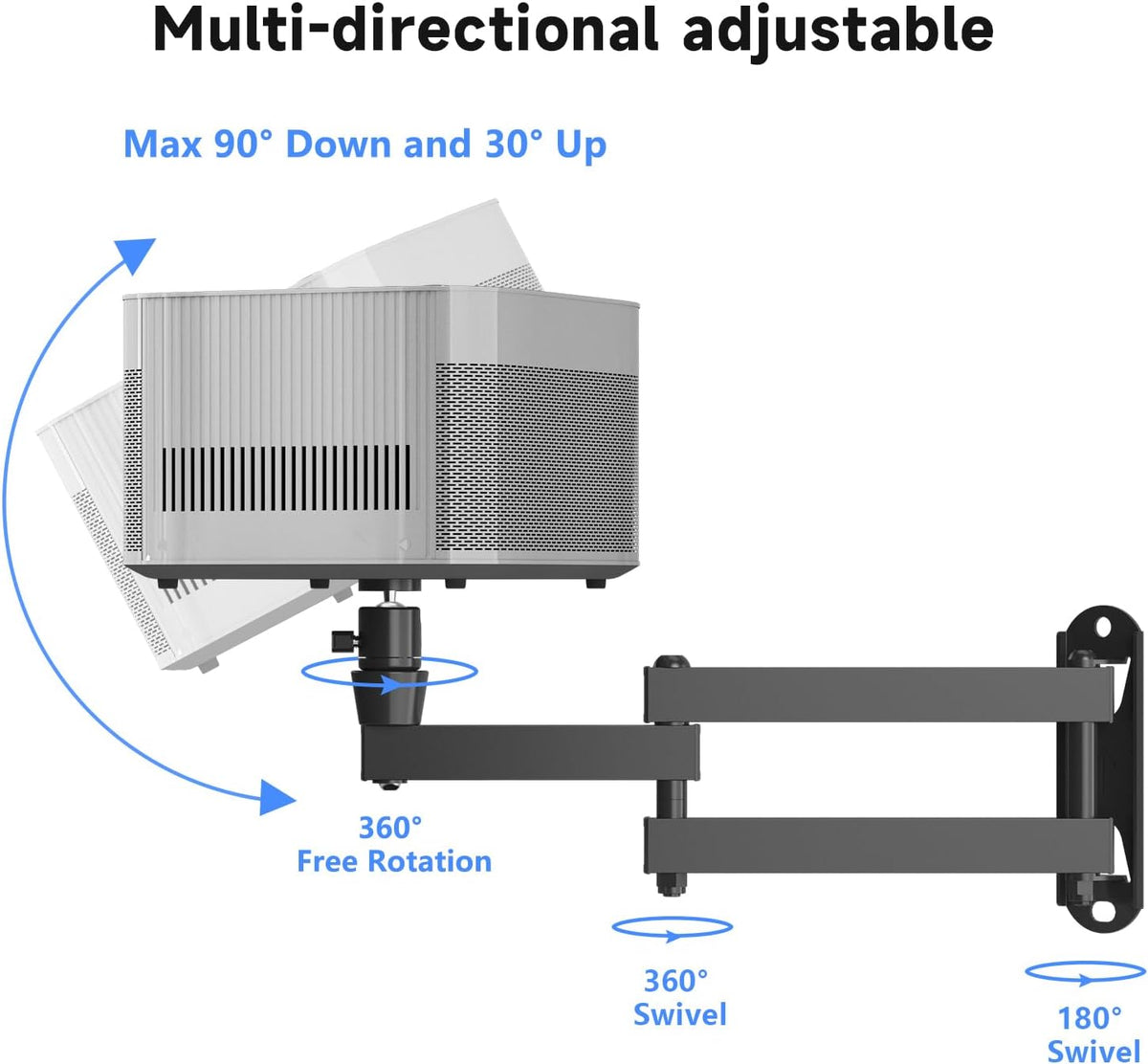 suptek 1/4", M4 M6 MA1330YT Universal Foldable Projector Wall Mount - Adjustable Bracket for Projectors, Compatible