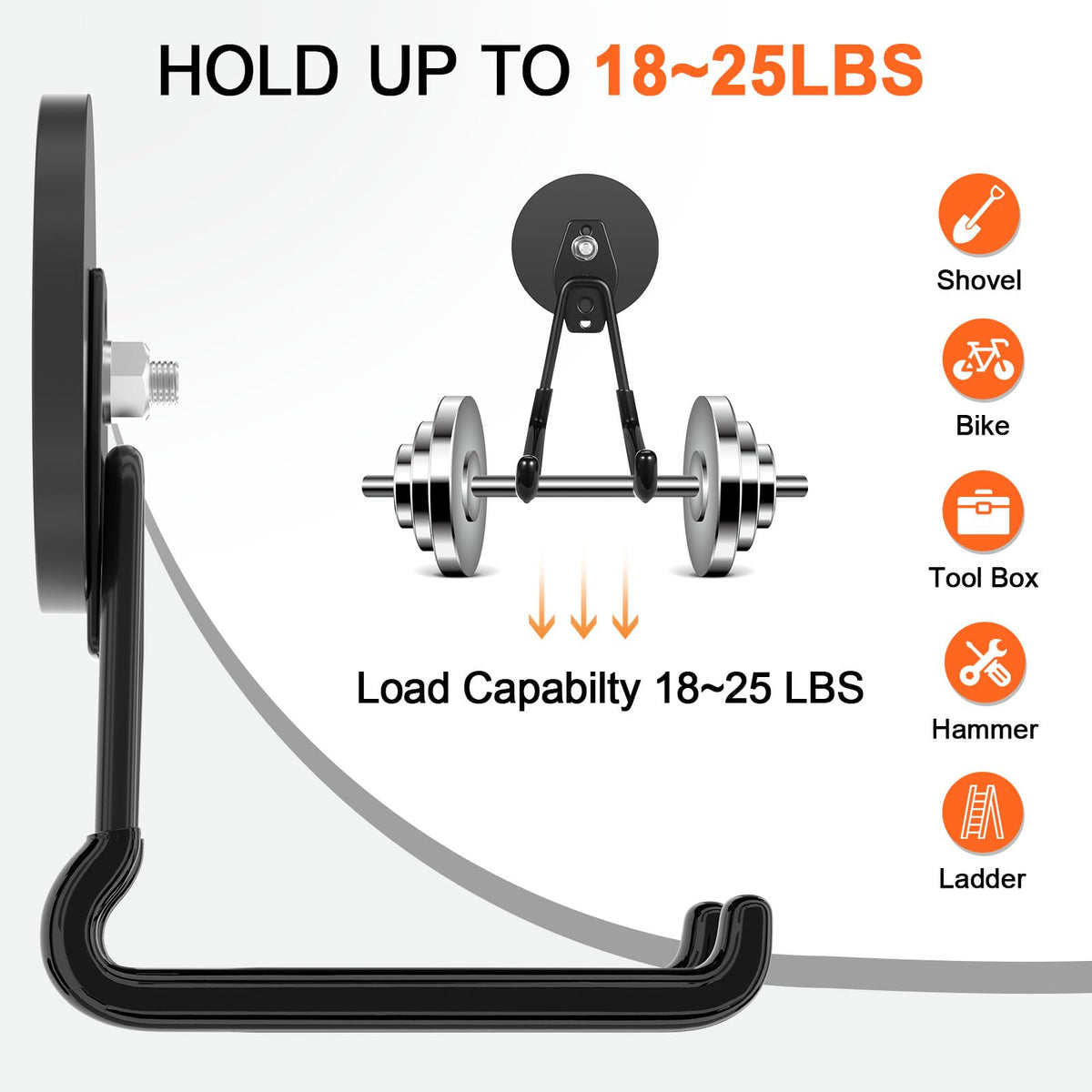 ENUODA Strong Magnetic Hooks Heavy Duty Upgraded Large Magnet Garage Hooks, Magnetic Tool Holder for Container, Locker, Container, Garden Tool, Toolbox, Power Tool, Broom, 2PCS
