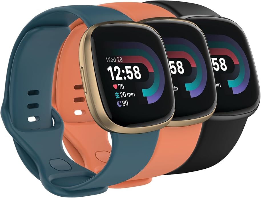 Compatible with Fitbit Versa 4 / Fitbit Versa 3 / Fitbit Sense/Sense 2 Bands, Soft Silicone Replacement band for Women Men 2 Pack