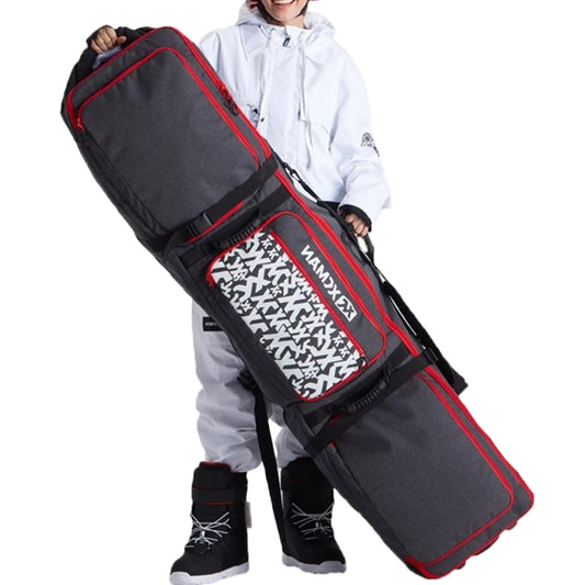 Padded Snowboard Bag with Wheels, Heavy-Duty Wheeled-Ski Travel Bag, Storage Ski Board Boots, Helmet, Jacket for Flying Air Travel, 65 Inch (Extendable to 80.7 Inch),Red