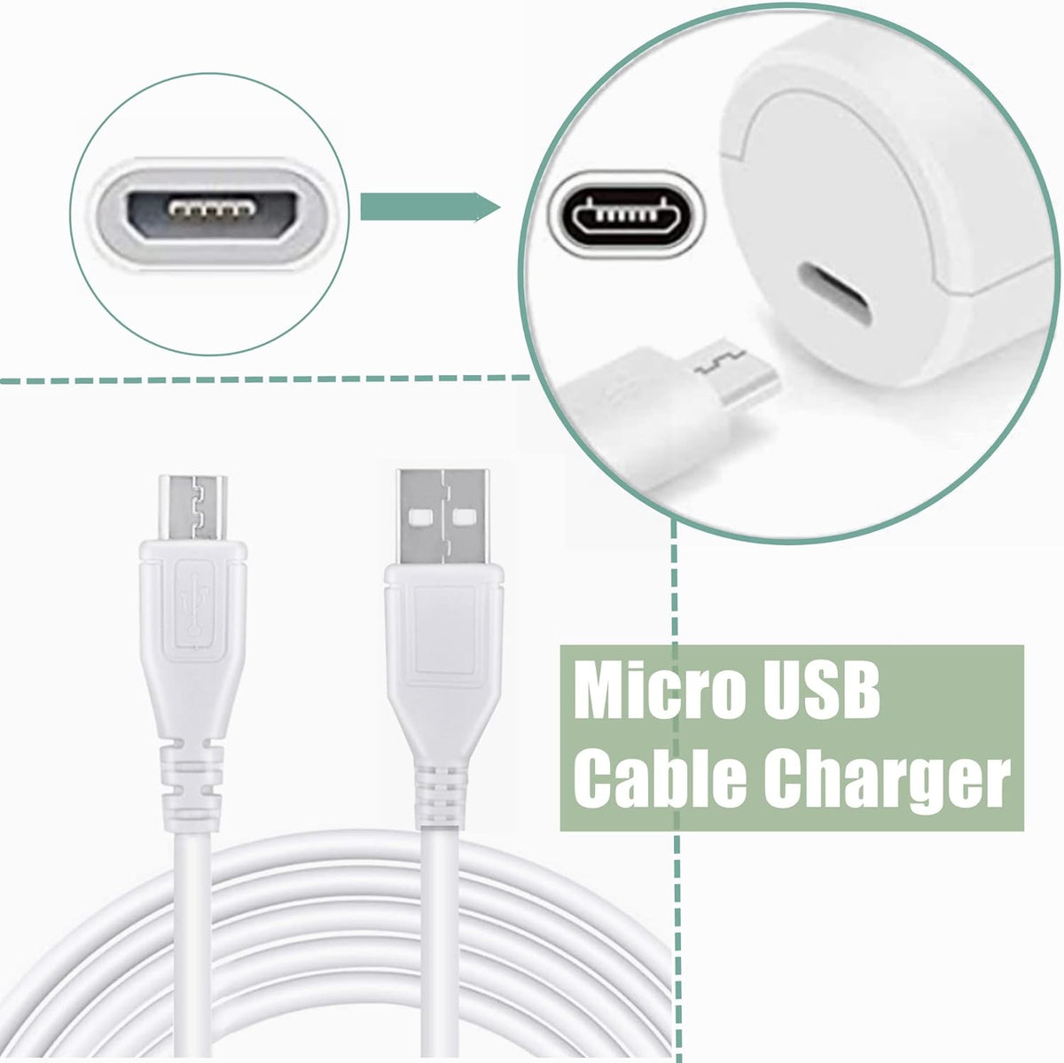 CJP-Geek 5ft S-100 White Micro USB Power Charging Cord Cable Lead Replacement for Sound Oasis White Noise Machine