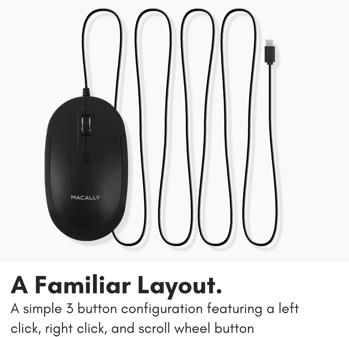 Macally 4 Wired USB C Mouse for Mac and PC - Slim, Quiet, and Reliable - DPI Mode Type C for Laptop, MacBook Pro/Air