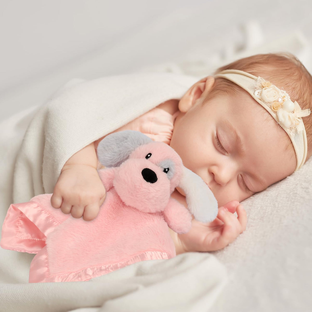 Skiennix Puppy Baby Security Blanket - Soft Plush Lovey Toy with Satin Backing | Pink 16 Inch