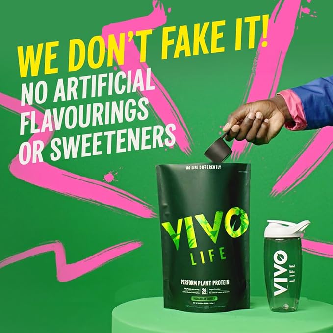 Vivo life Perform Plant Protein Powder - Pea & Hemp Protein Blend with BCAA (34.85 oz, Strawberry & Vanilla)
