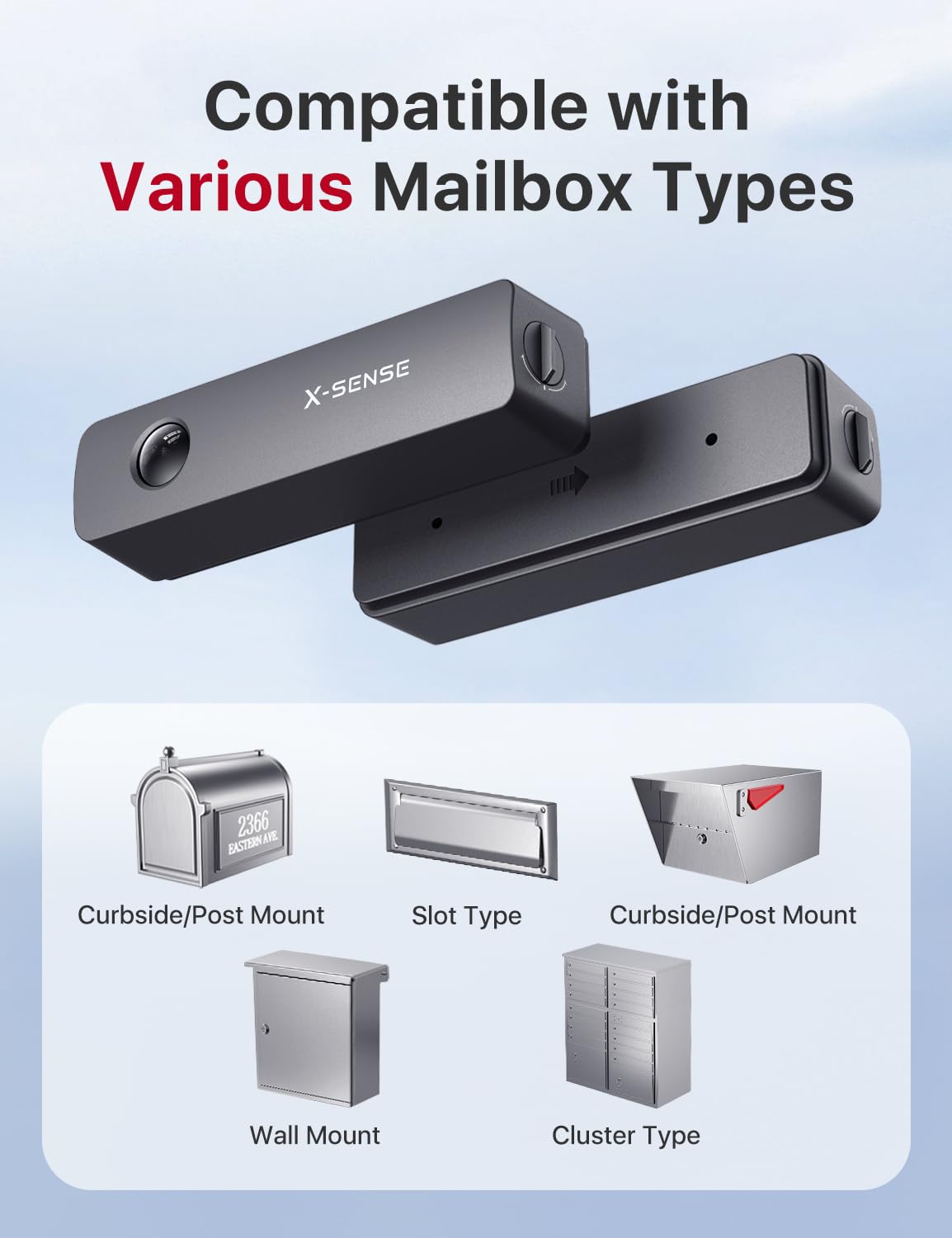X-Sense Smart Mailbox Alarm, Wireless Long Range Mailbox Alert, Mailbox Sensor with SBS50 Base Station for Delivered Mail, SMA11