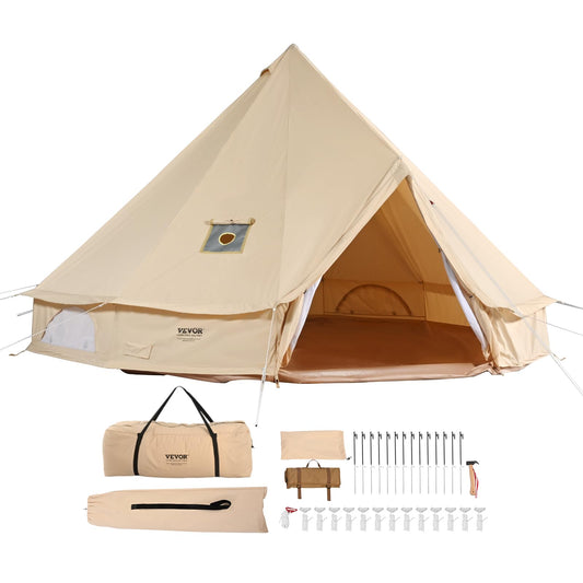 VEVOR Canvas Bell Tent, 4 Seasons 6 m/19.68 ft, Canvas for Camping with Stove Jack, Breathable Holds up to 10 People, Family Camping Outdoor Hunting Party