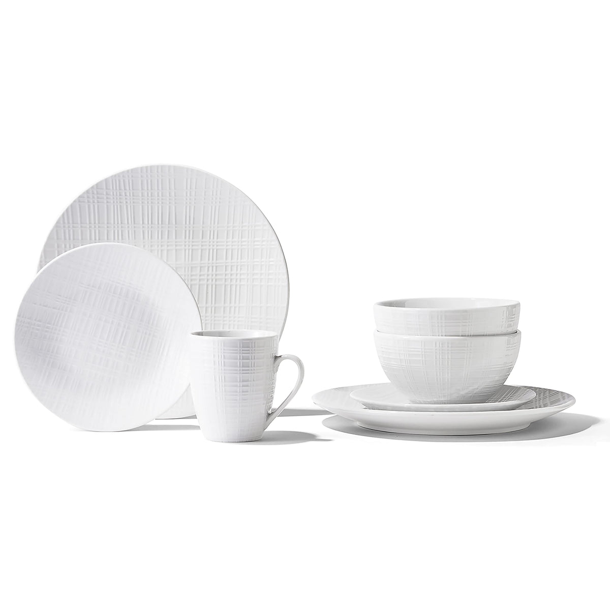 Elle Décor Maeve Round Dinnerware Set – 16-Piece Porcelain Dinner Set w/ 4 Dinner Plates,4 Salad Plates,4 Bowls & 4 Mugs – Unique Gift Idea for Any Special Occasion or Birthday,Maeve White,7860-16-RB