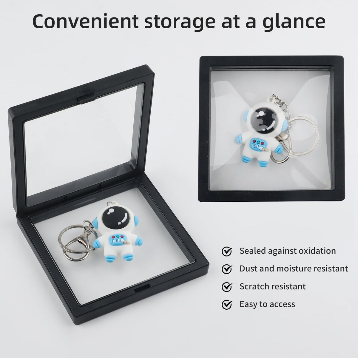 20 Pcs Black 3D Floating Display Case 3.5 x3.5X 0.8 inch, Challenge Coin Display,Transparent PE Jewelry Storage Box, Floating Display Holder Stands for Antique Challenge Coins, Medallion, Stamps