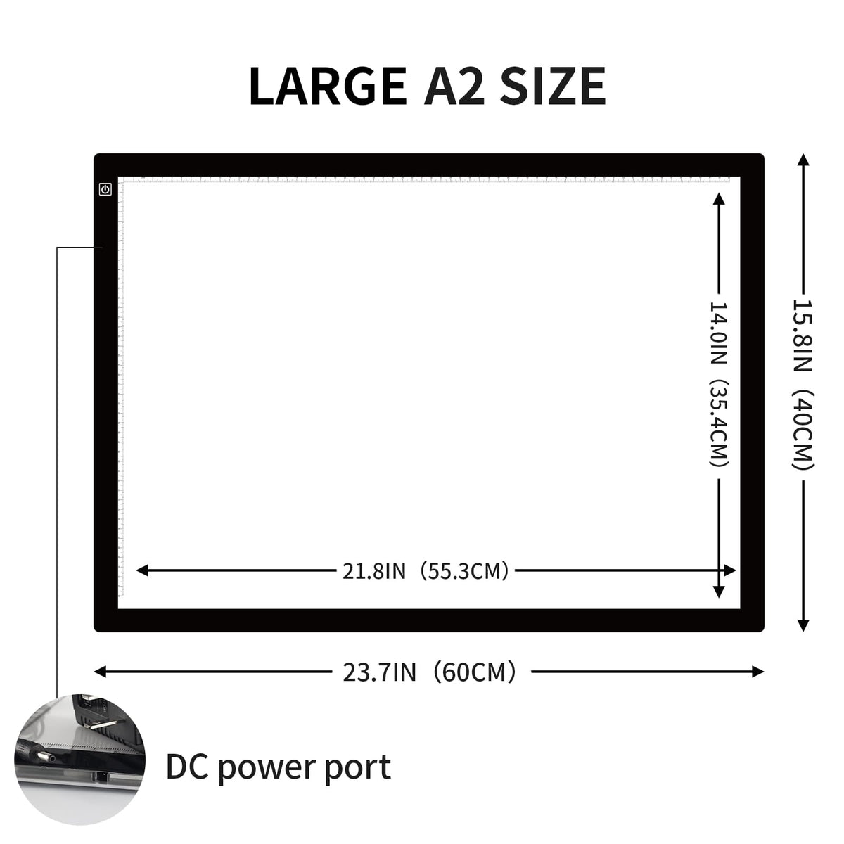 TOHETO A2 Light Pad Super Thin 7mm Portable Stepless Dimmable Brightness Large Light Box Copy Board for Diamond Painting Weeding Vinyl with 2 Multi-Functional Clips 12V 2A Adapter (23.7''x15.8'')