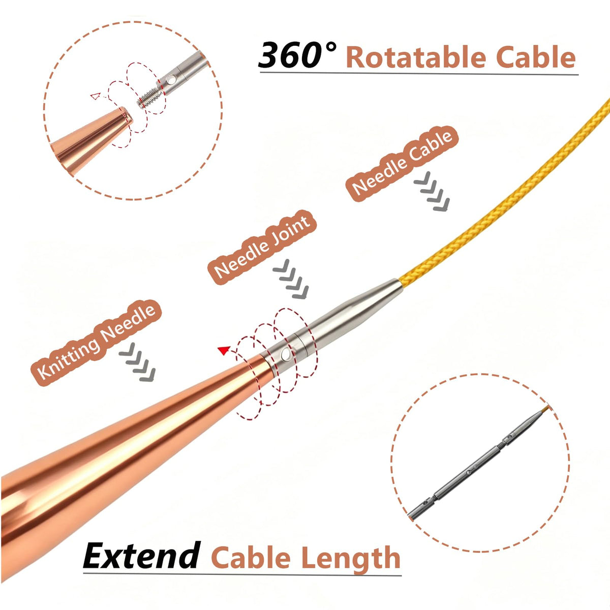 LYMIGER 13 Pairs Interchangeable Circular Knitting Needles Set, 4in Knitting Needles Set Aluminum 3-10mm with 20cm, 40cm, 60cm, 80cm, 100cm Rotatable Cables, Knitting Accessories and Case (Rose Gold)