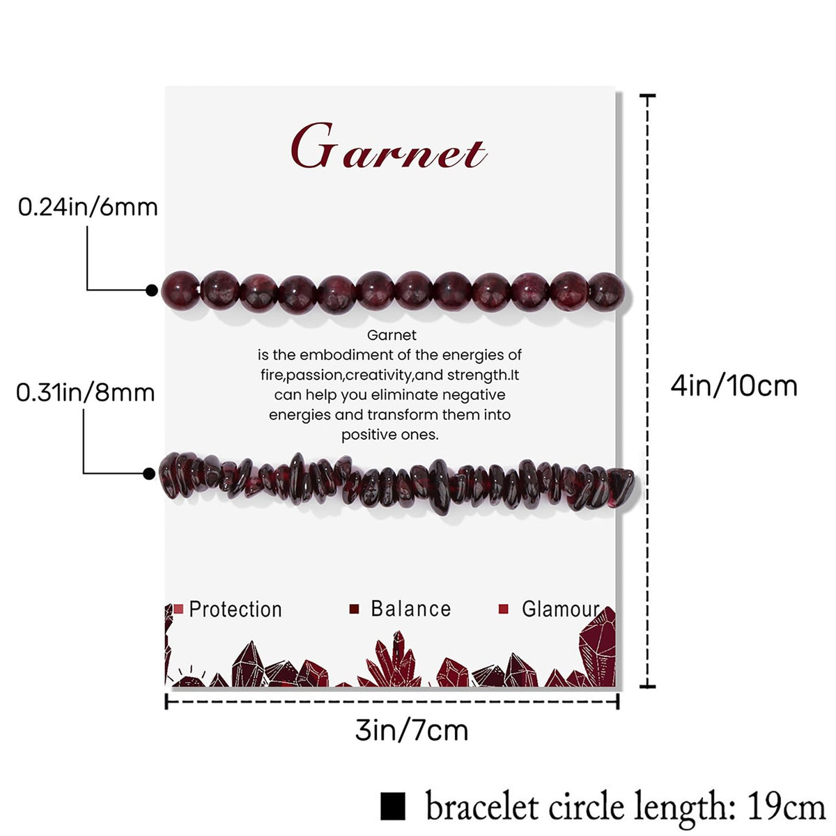 2Pcs Garnet Bracelets for Women Crystal Bead Bracelet Healing Crystal Bracelet Gemstone Beaded Bracelet Natural Stone Garnet Jewelry for Women Girls