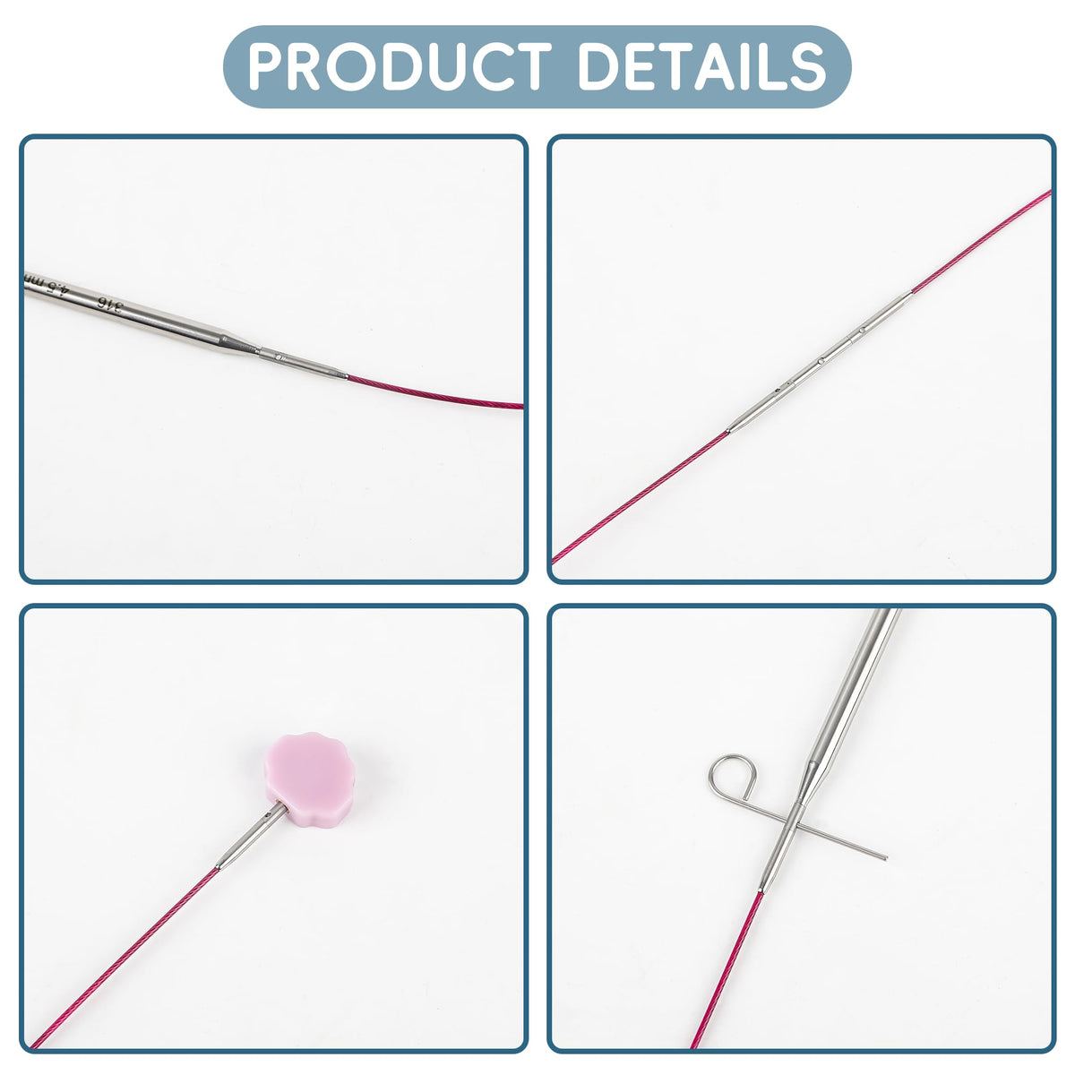 Froggod 4.5-Inch Aluminum Lace Interchangeable Circular Knitting Needle Set, Sizes US 1, 1.5, 2, 2.5, 4, 5, 6, 7 Interchangeable Knitting Needles Lace-Tip with 4 Assorted Cables with Project Bag