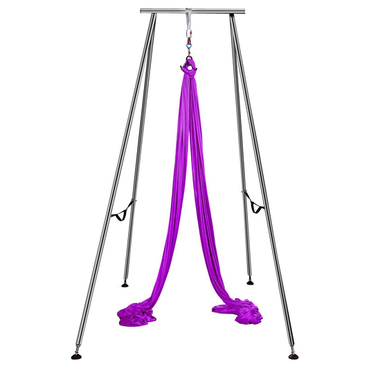 VEVOR Yoga Sling Inversion, 9.6 FT Height Inversion Yoga Swing Stand, Max Capacity 551 LBS Aerial Yoga Frame with 39.4 FT/12 M Yoga Swing Inversion Sling Body Bundle Safety Belts Purple