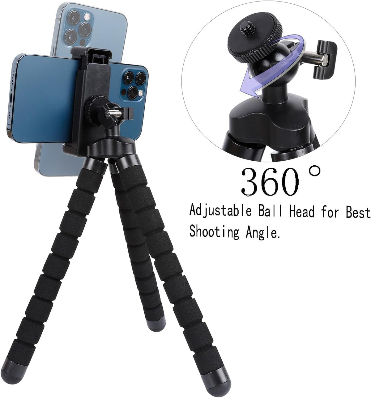 Acuvar Flexible Phone Tripod Stand with Wireless Remote & Adjustable Holder, Mini Smartphone Tripod for iPhone
