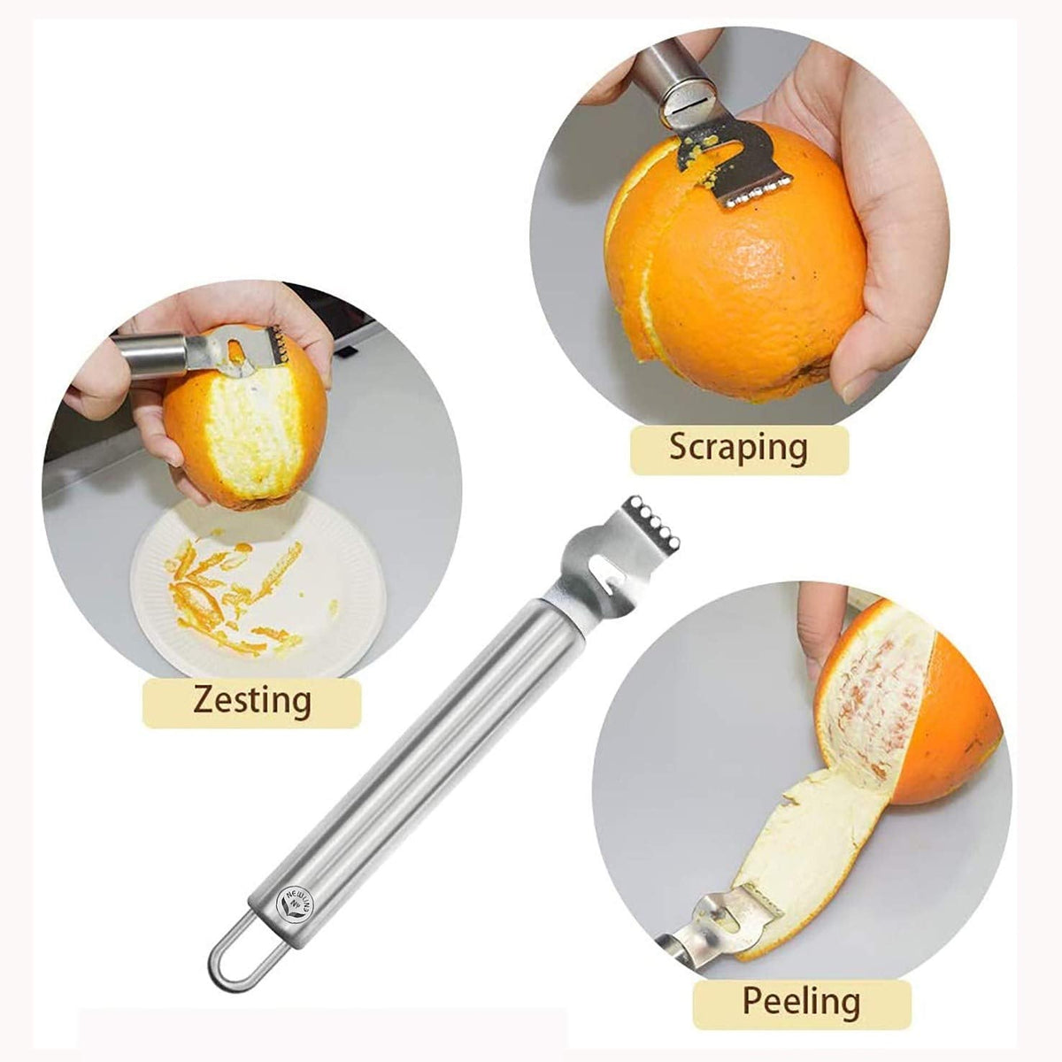 NewlineNY Stainless Steel Kitchen Tools: Zester Grater with Channel Knife, Apple Cupcake Corer, Fruit and Melon Scooper, Fruit & Veggie cutting knife, 4 Pcs Set
