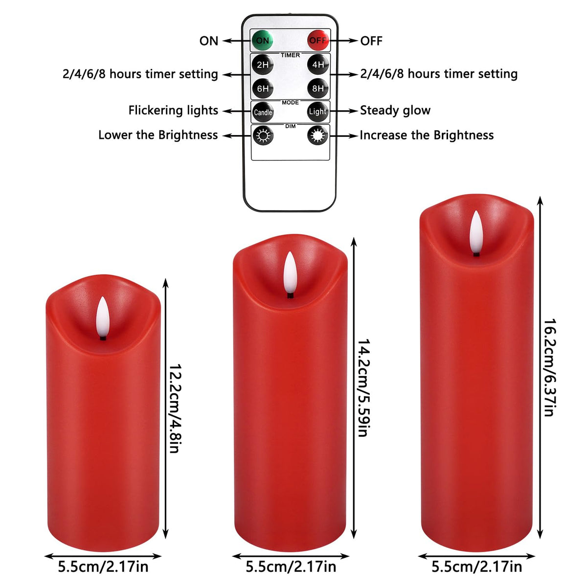 CAKETYCG 24-Pack Red Flameless LED Candles with Remote - Realistic Flickering Battery - Operated Pillar Candles forValentine's Day, Home Decor, Weddings, Parties.