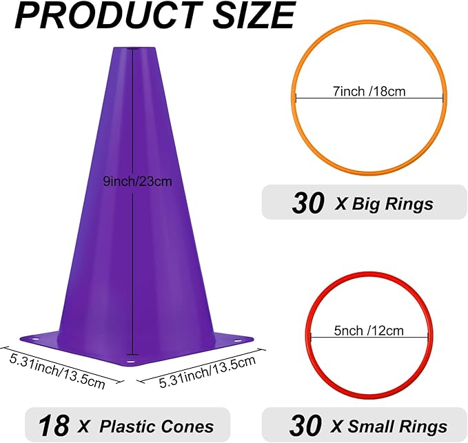 81 Pcs Plastic Cones Ring Toss Combo Set Outdoor Carnival Games, for Adults Birthday Party Throwing Backyard Lawn Game Booth, Speed Agility Practice Games, Mini Construction Traffic Safety Cones