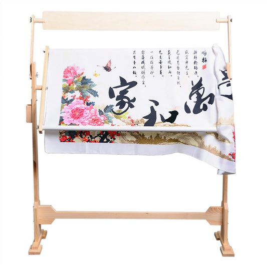 ELUKHT Adjustable Cross Stitch Frame Stand,Cross Stitch Floor Stand Wooden Needlework Table Lap Floor-Standing Scroll Frame Holder for Table and Couch, Wood, Brown,with Embroidery Frame