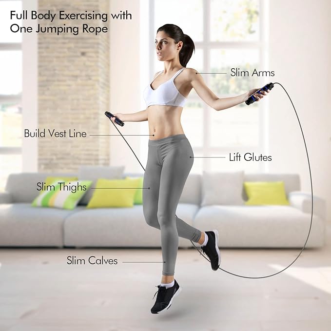 Jump Rope, Tangle-Free Rapid Speed Jumping Rope Cable with Ball Bearings for Women, Men, and Kids, Adjustable Steel Jump Rope with Foam Handles for Home Gym Exercise Fitness Workout Equipment & Slim Body