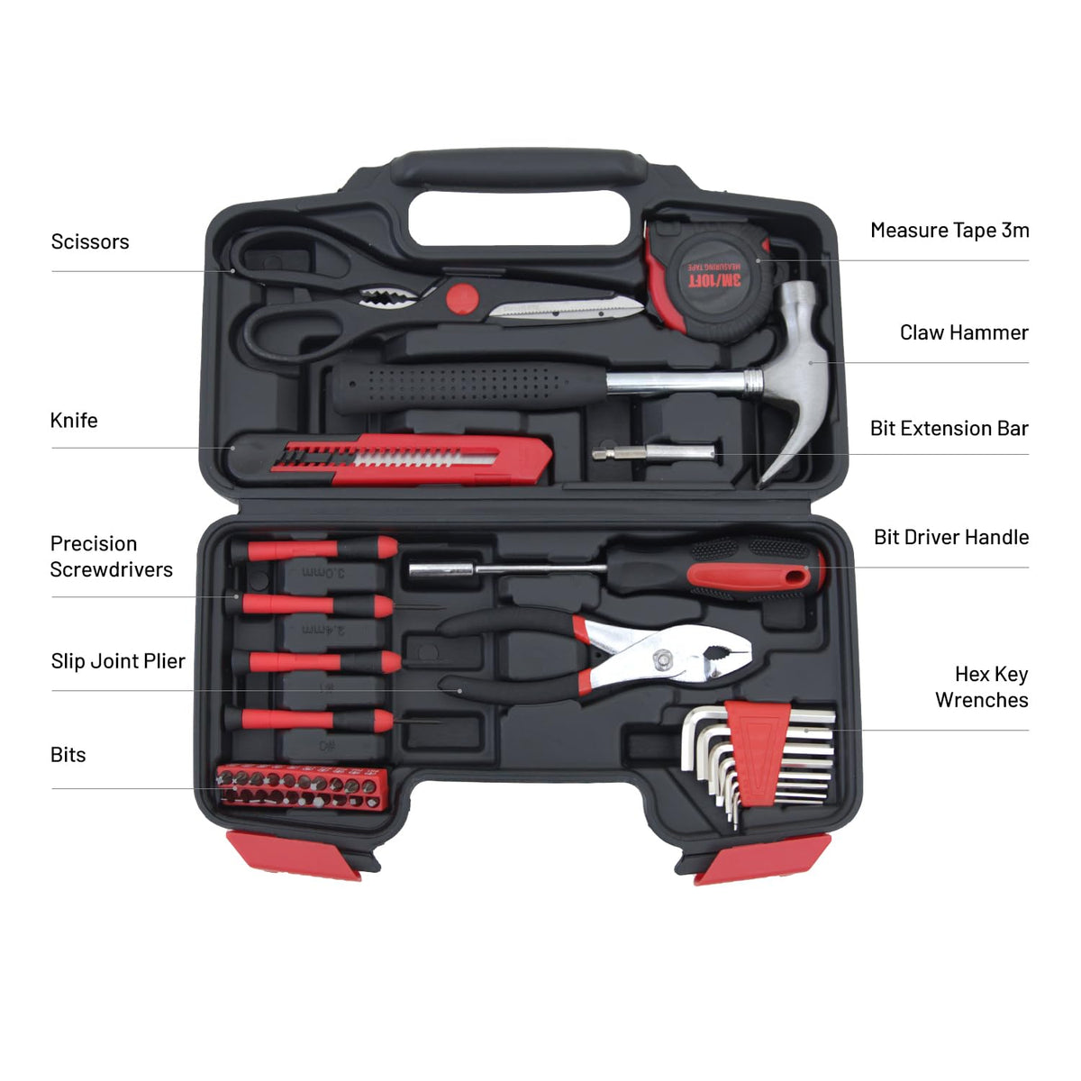 Hantinstom 39-Piece Household Tools Kit Essential Home Repair Set with Plastic Toolbox Ideal for College Students, Home Use & More