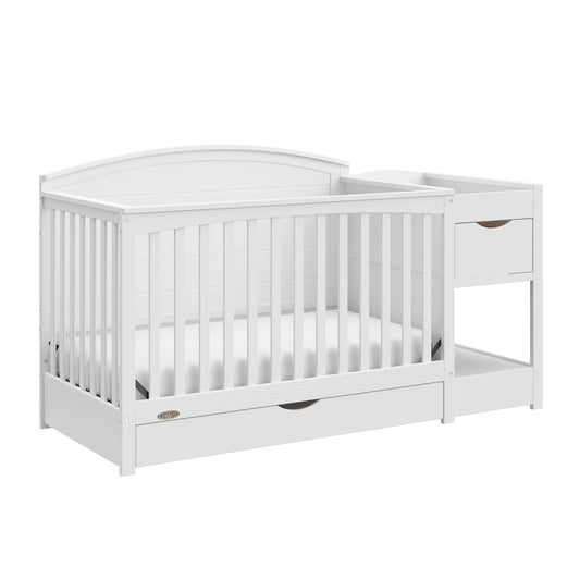 Graco Bellwood 5-in-1 Convertible Crib & Changer with Drawer - GREENGUARD Gold Certified, Full-Size Storage Drawer, Converts to Toddler Bed (White)