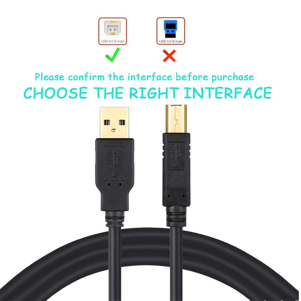 XBOHJOE 2.0 10 USB2.0 (10ft, USB Printer Cable FT Type A Male to B Male Scanner USB a b for HP, Canon, Lexmark, Epson