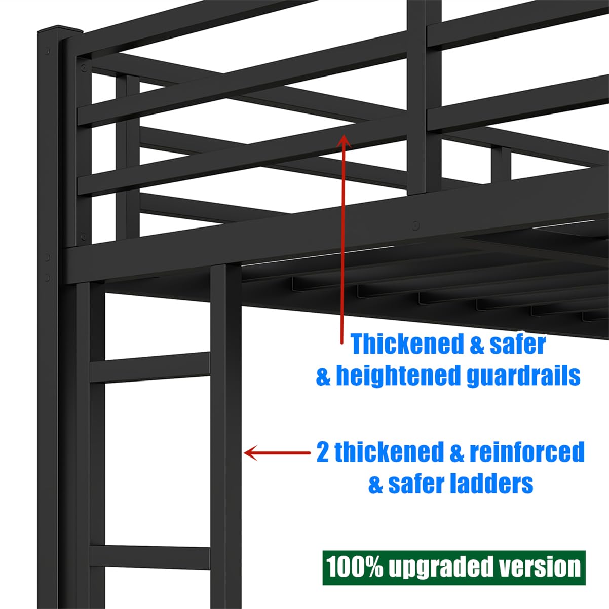 LEEKAF Stronger & Safer Heavy Duty Metal Queen Over Queen Size Bunk Bed for Adults Teens, Thickened More Stable Steel Bunkbed (Greater Weight Capacity) (Queen Over Queen with Trundle)
