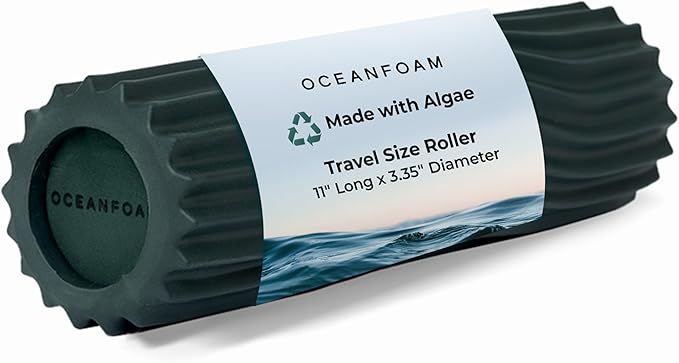 Oceanfoam Ripple Travel Foam Roller (11" x 3.35") Firm Mini Foam Roller for Physical Therapy, Deep Tissue Massage, Back Pain - High Density, Ergonomic Wave Textured - Yoga, Pilates, Exercise (Hunter)