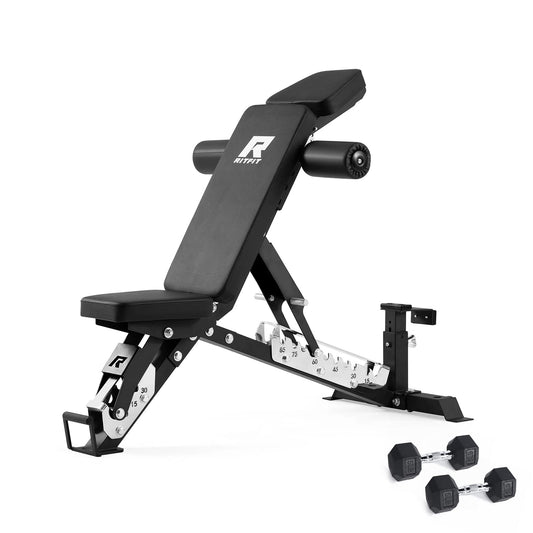 RitFit 3-Section Adjustable Weight Bench, 1600LBS Capacity Workout Bench for Home Gym, 21 Levels Incline Decline Bench Press with Thickened Padding, Foldable Exercise Equipment for Strength Training