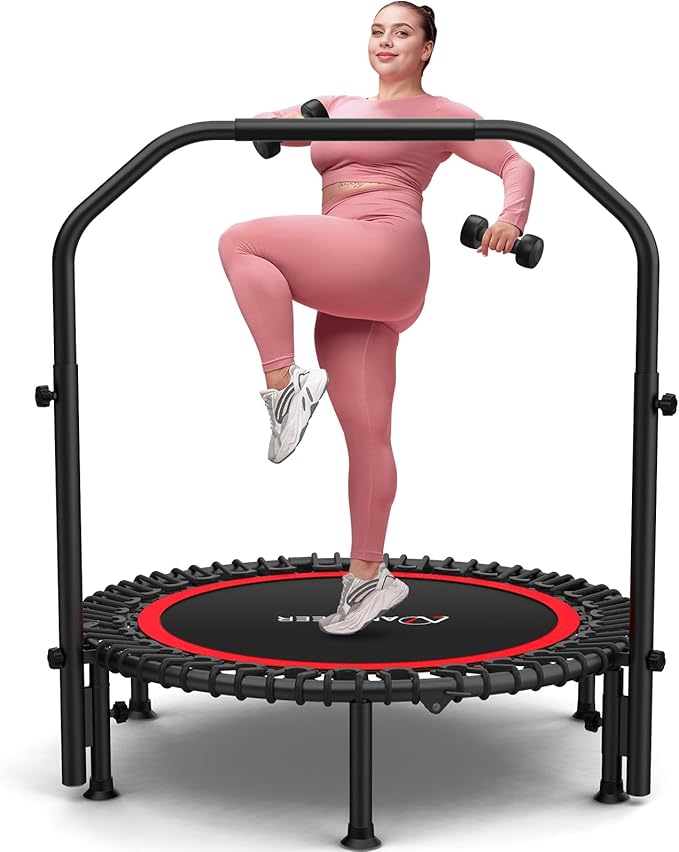 ANCHEER 40"/48" Foldable Rebounder Trampoline for Adults/Kids with Resistance Bands and Bungees, Indoor & Outdoor Mini Trampoline with Bar and Safety Padding - Max Load 450lbs/550lbs