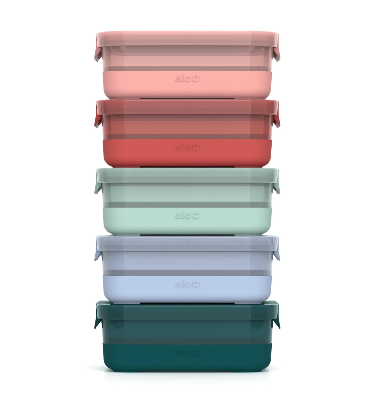 Ello Plastic 3.7 Cup Meal Prep Set 10 Pc, 5 Pack Set - BPA Free Plastic Food Storage Container with Silicone Boot and Airtight Lids, Dishwasher, Microwave, and Freezer Safe, Melon