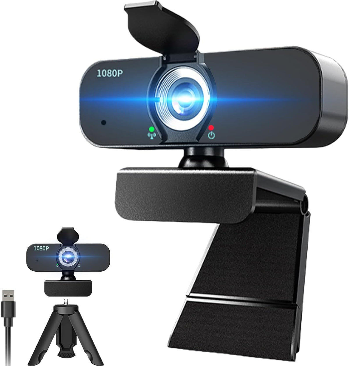 Lusinx 1080P Webcam for Computer/Laptop/Desktop/PC, External Camera with Microphone, USB Plug&Play, Auto Low Light