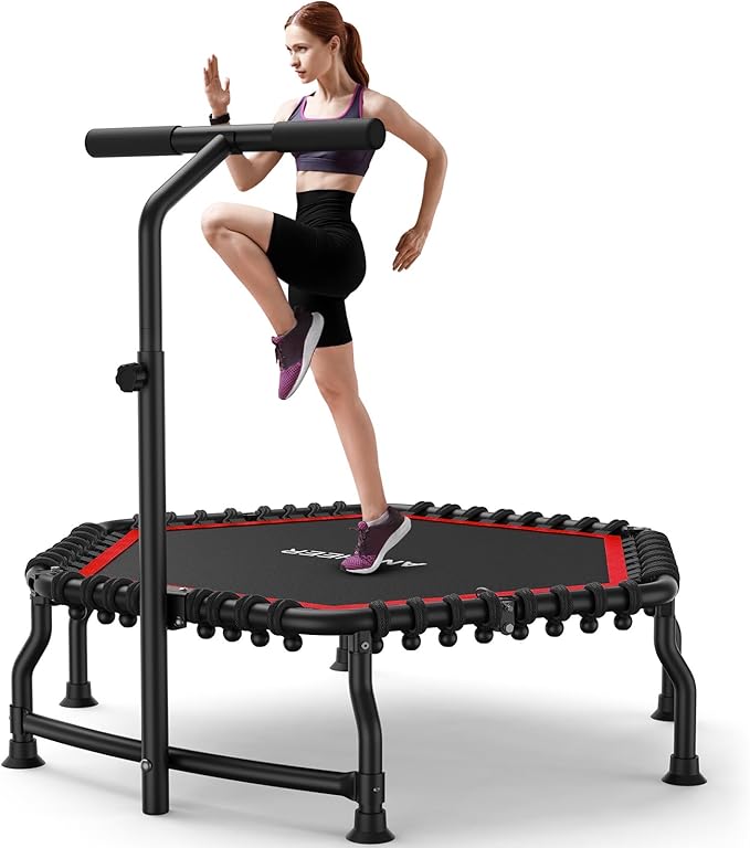 ANCHEER 50" Rebounder Trampoline for Adults- 2025 Foldable Mini Trampoline with Bar- Exercise Trampoline for Adults, Max Load 560lbs, for Indoor/Garden Workout