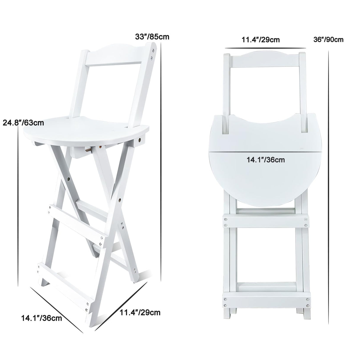Yuxitia Folding Bar Stool Kitchen24 inch Folding Kitchen Counter Chair Portable Wooden Bar Stool Outdoor Shop Kitchen Restaurant Coffee Stool 1 (White)