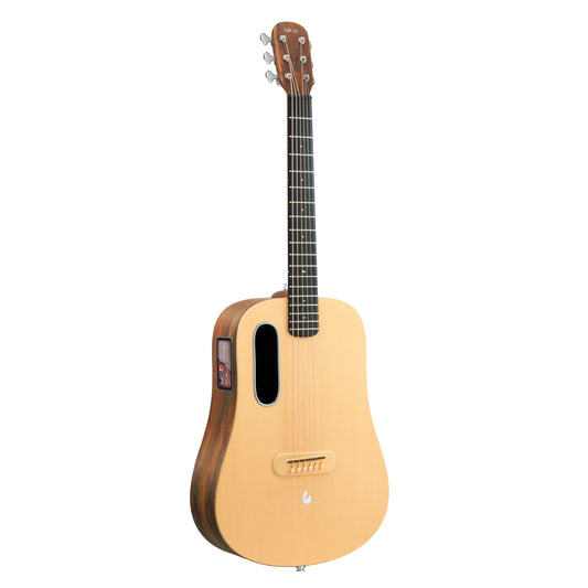 LAVA ME 4 Solid Spruce Top Series,HILAVA 2.0 Smart Acoustics Electric Guitars,right handed,with 3.5 inch TouchScreen,FreeBoost 2.0, Ideal Bag, Woodgrain Brown/Burlywood,36 inch