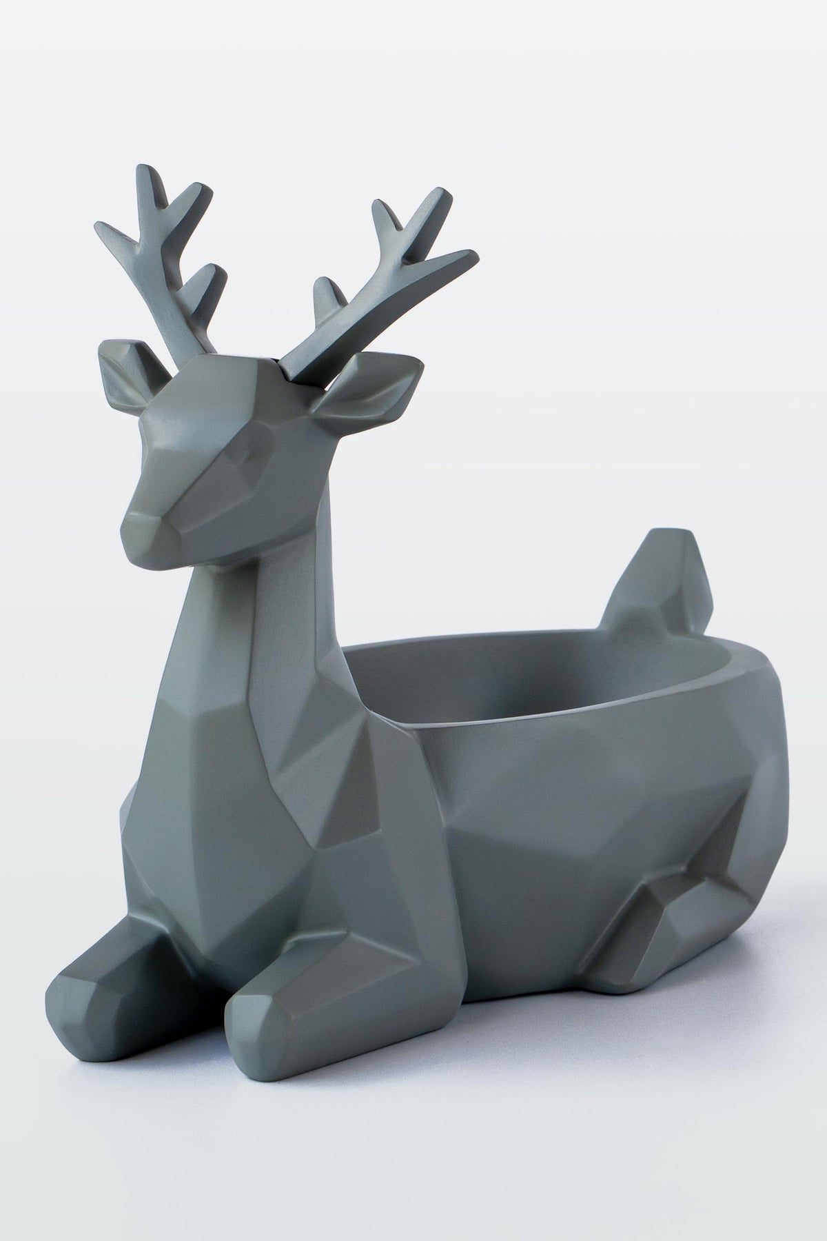 Fuzrea Low-Poly Deer Statue, Gray Resin Deer Candy Bowl & Key Holder, Reindeer Candy Dish Home Decor for Living Room, Office, Dining Table, Shelves, Entryway