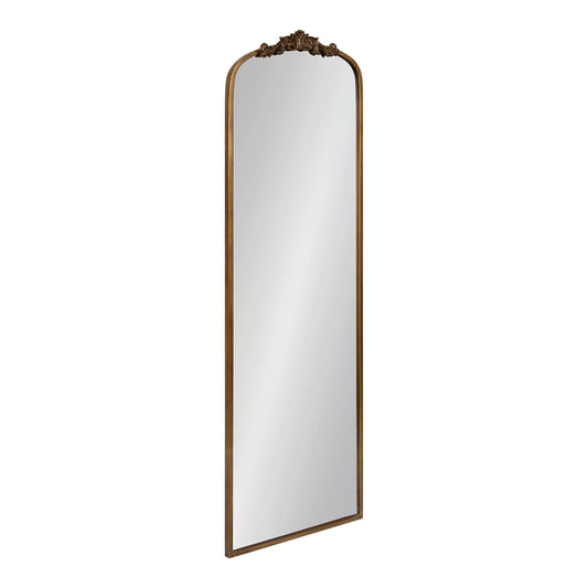 Kate and Laurel Arendahl Glam Arched Vintage Full Length Mirror; 18 x 58; Gold; Traditional Baroque Full Body Wall Mirror with Ornate Garland Inspired Crown