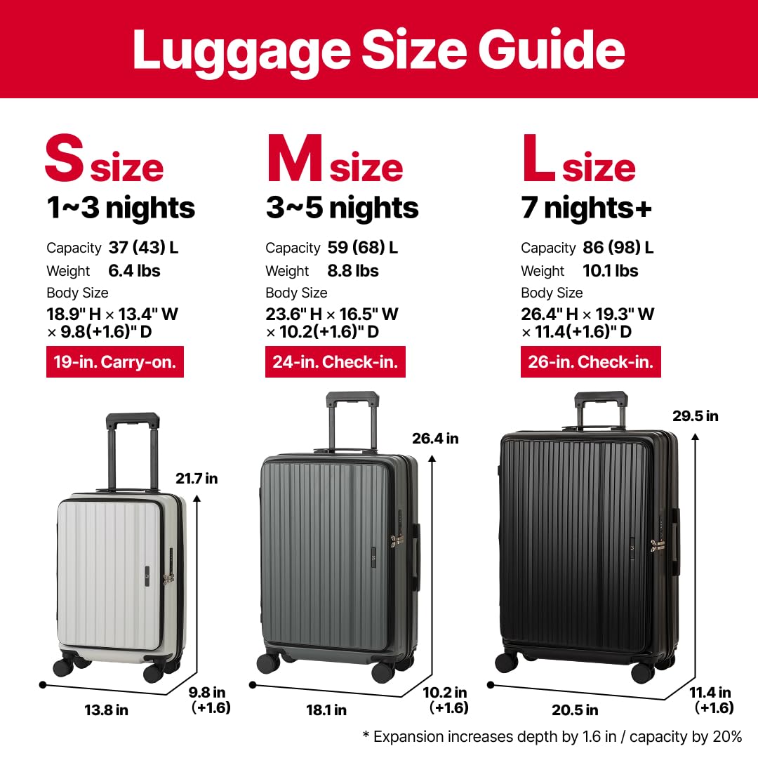 LEGEND WALKER 24" Checked Luggage, Front Opening Expandable Hardshell Suitcase with Spinner Wheels, TSA Lock, USB Port & Cup Holder, Silver, 5524-60